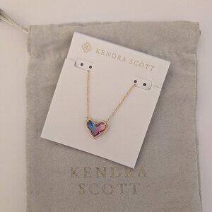 New Kendra Scott Ari Heart Gold Pendant Necklace in Watercolor Illusion